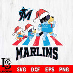 Miami Marlins Christmas Family Bluey Walking Cricut , Christmas Svg , Bluey svg , Digital Download, dxf eps png pdf file