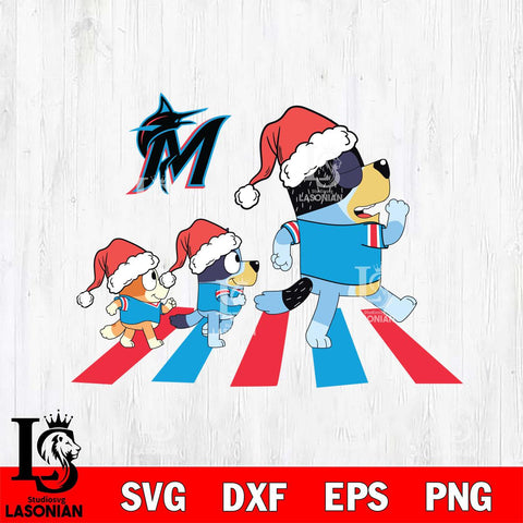 Miami Marlins Family Bluey Walking Christmas Svg Eps Dxf Png File, Digital Download, Instant Download