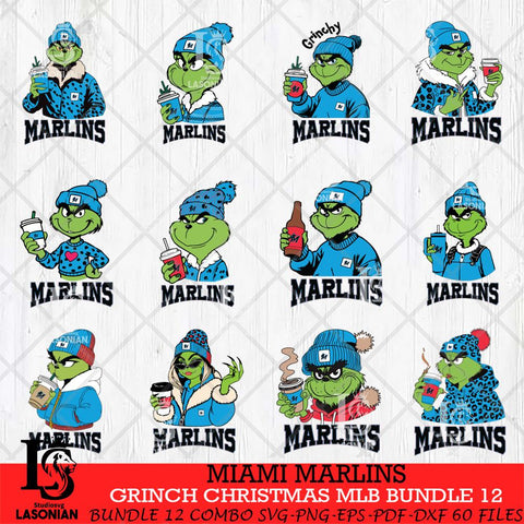 Miami Marlins Grinch Christmas MLB Bundle 12 Cut Files Cricut, Svg Dxf Eps Png file , Silhouette