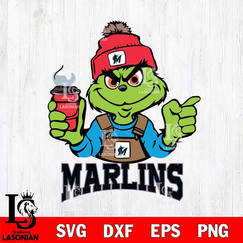 Miami Marlins Grinch with coffee Svg Eps Dxf Png File, Digital Download, Instant Download