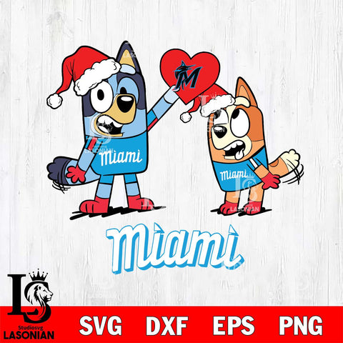 Miami Marlins Love Bluey Christmas Svg Eps Dxf Png File, Digital Download