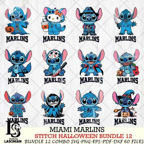 Miami Marlins Stitch Horror Bundle 12 SVG Svg Eps Dxf Png File, MLB svg, Digital Download, Instant Download