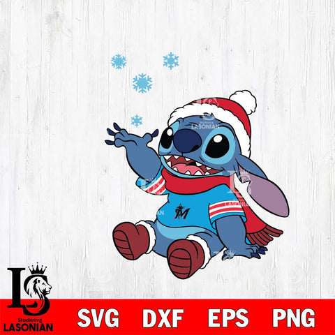 Miami Marlins Stitch Wearing Winter Scarf SVG DXF EPS PNG file, Cut file cricut, Instant Download