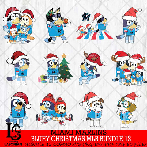 Miami Marlins  Bluey Christmas MLB Bundle 12 Svg Eps Dxf Png File, Digital Download, Instant Download