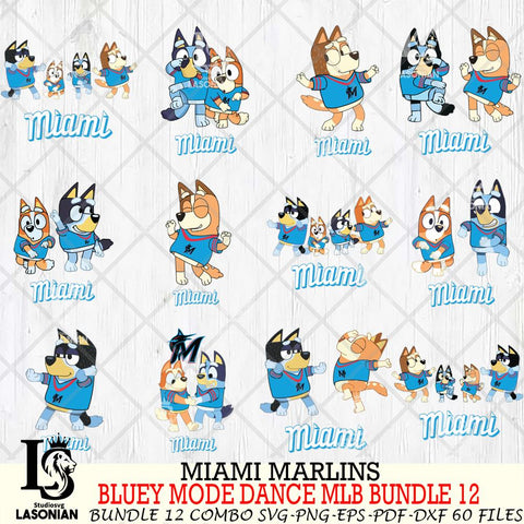 Miami Marlins  Bluey Dance MLB Bundle 12 SVG Eps Dxf Png File, Digital Download, Instant Download