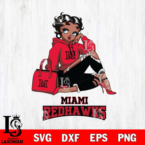 Miami RedHawks Awesome Black Fan Girl Betty Boop, Svg Eps Dxf Png File, Digital Download