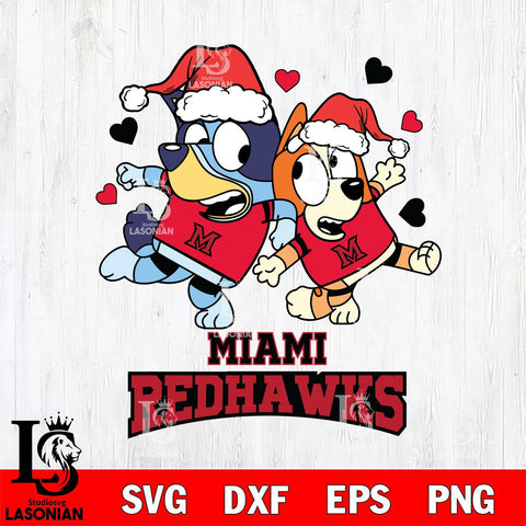 Miami RedHawks Bluey Christmas NFL Svg Eps Dxf Png File, Digital Download