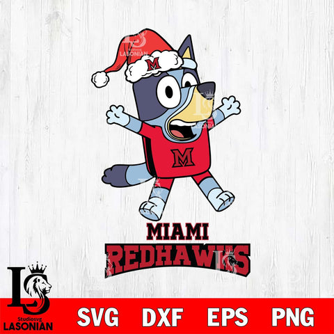 Miami RedHawks Bluey Happy Christmas Svg Eps Dxf Png File, Digital Download