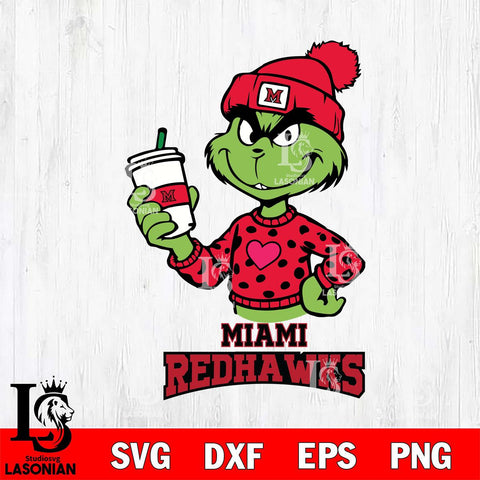 Miami RedHawks Boujee Grinch Heart Christmas Cut Files Cricut, Svg Dxf Eps Png file, Digital download , Silhouette