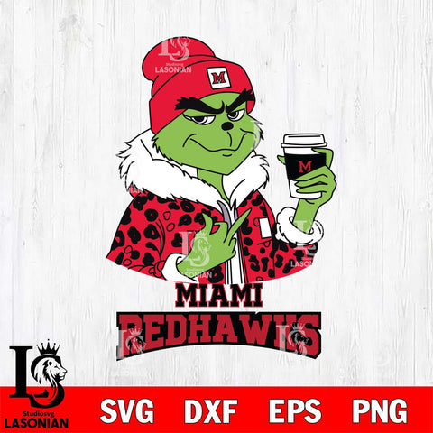 Miami RedHawks Boujee Grinch Leopard Christmas Cut Files Cricut, Svg Dxf Eps Png file, Digital download , Silhouette