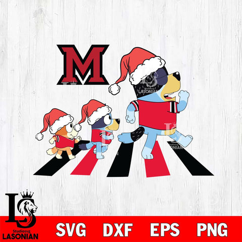 Miami RedHawks Family Bluey Walking Christmas Svg Eps Dxf Png File, Digital Download, Instant Download