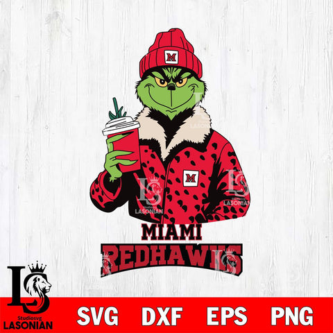 Miami RedHawks Grinch Christmas Cut Files Cricut, Svg Dxf Eps Png file, Digital download , Silhouette