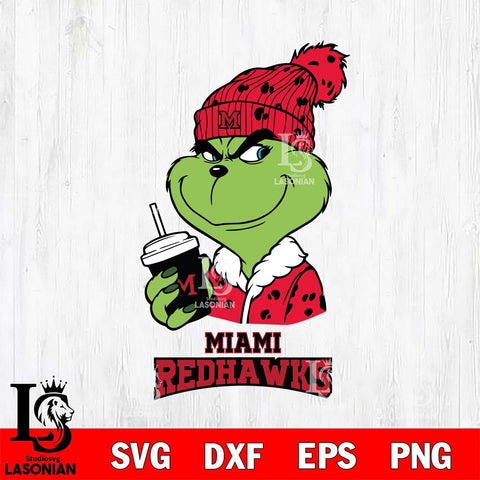 Miami RedHawks Grinch Cofffe Christmas Cut Files Cricut, Svg Dxf Eps Png file, Digital download , Silhouette