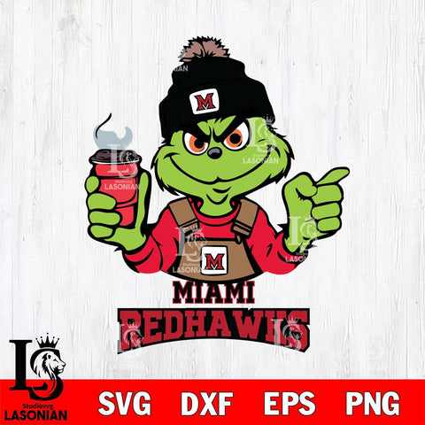 Miami RedHawks Grinch with coffee Svg Eps Dxf Png File, Digital Download, Instant Download