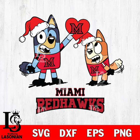 Miami RedHawks Love Bluey Christmas Svg Eps Dxf Png File, Digital Download