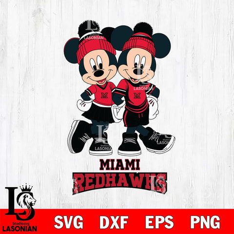 Miami RedHawks Mickey And Minnie Mouse Football Svg Eps Dxf Png File, NCAA svg , File Cut , Digital Download , Instant Download, Cut Svg Files