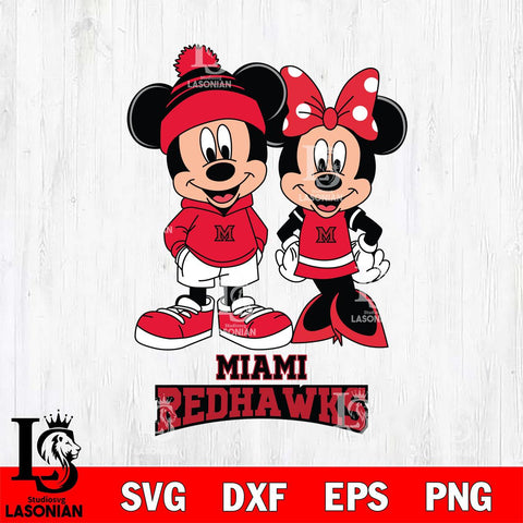 Miami RedHawks Mickey Minnie Mouse Cute Football Svg Eps Dxf Png File, NCAA svg , File Cut , Digital Download , Instant Download, Cut Svg Files