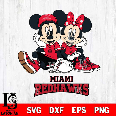 Miami RedHawks Mickey Minnie Mouse Football Sit Svg Eps Dxf Png File, NCAA svg , File Cut , Digital Download , Instant Download, Cut Svg Files