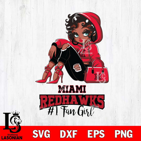 Miami RedHawks #1 beauty Black Fan Girl, Svg Eps Dxf Png File, Digital Download