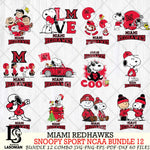 Miami RedHawks  Snoopy NCAA Bundle 12 SVG Svg Eps Dxf Png File, Digital Download