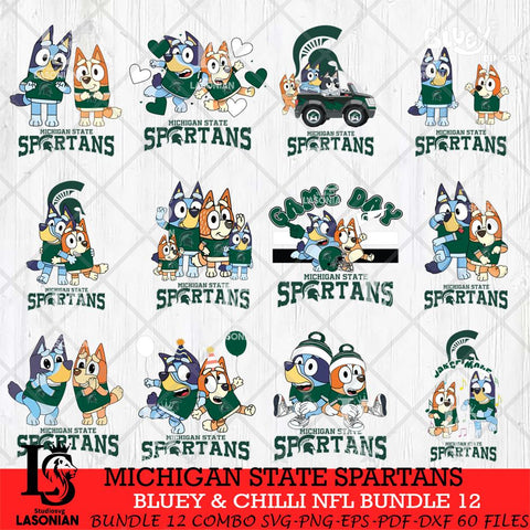 Michigan State Spartans Bluey & Bingo Bundle 12 SVG Svg Eps Dxf Png File, Bundle NCAA svg, Digital Download, Instant Download