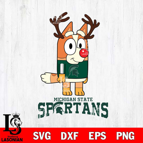 Michigan State Spartans Bluey Chilli Christmas Deer Svg Eps Dxf Png File, Digital Download