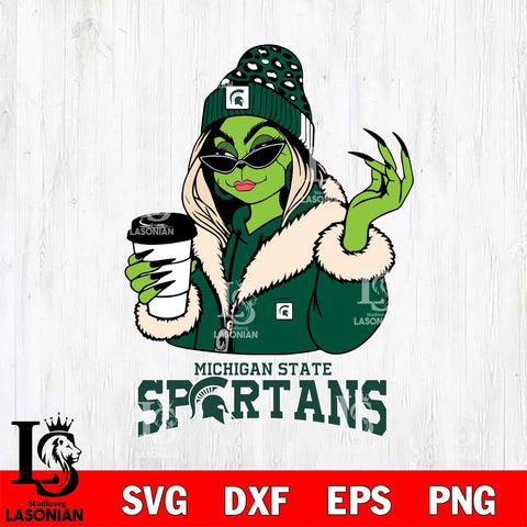 Michigan State Spartans Boujee Grinch Girls Christmas Cut Files Cricut, Svg Dxf Eps Png file, Digital download , Silhouette