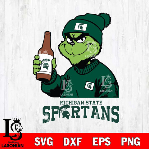 Michigan State Spartans Grinch Drinking Beer Christmas Cut Files Cricut, Svg Dxf Eps Png file, Digital download , Silhouette