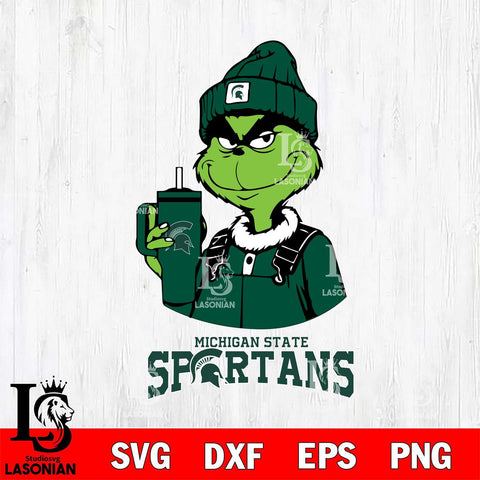 Michigan State Spartans Grinch Football Christmas Cut Files Cricut, Svg Dxf Eps Png file, Digital download , Silhouette