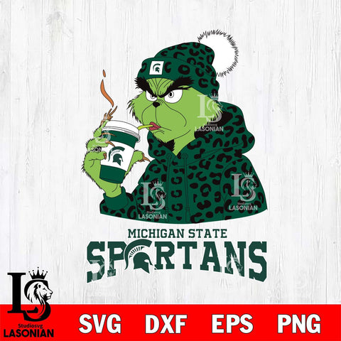 Michigan State Spartans Grinch Leopard Christmas Cut Files Cricut, Svg Dxf Eps Png file, Digital download , Silhouette