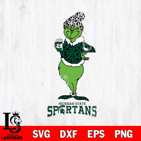 Michigan State Spartans Grinch Leopard Coffee Svg Eps Dxf Png File, Digital Download, Instant Download