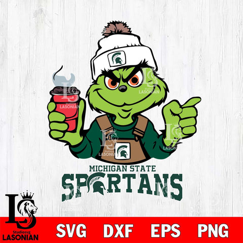 Michigan State Spartans Grinch with coffee Svg Eps Dxf Png File, Digital Download, Instant Download