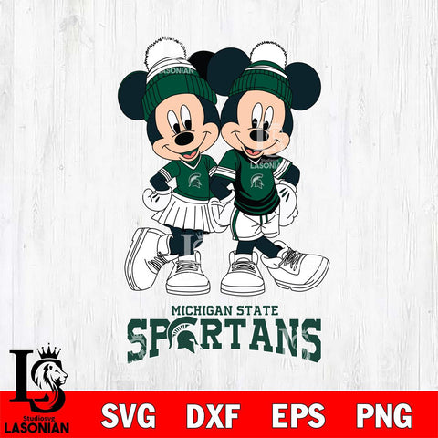 Michigan State Spartans Mickey And Minnie Mouse Football Svg Eps Dxf Png File, NCAA svg , File Cut , Digital Download , Instant Download, Cut Svg Files