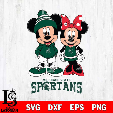 Michigan State Spartans Mickey Minnie Mouse Cute Football Svg Eps Dxf Png File, NCAA svg , File Cut , Digital Download , Instant Download, Cut Svg Files