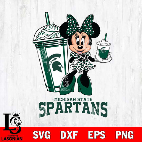 Michigan State Spartans Minnie Mouse Fan And Coffee Svg Eps Dxf Png File, Digital Download, Instant Download