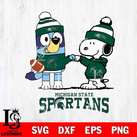 Michigan State Spartans Snoopy & Bluey Football Svg Eps Dxf Png File,NCAA Svg Files,Chill Guy svg ,Digital Download ,Instant Download, Cricut File