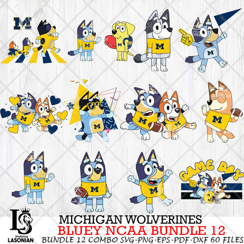 Michigan Wolverines Bluey NCAA Bundle 12 Svg Eps Dxf Png File, Digital Download, Instant Download