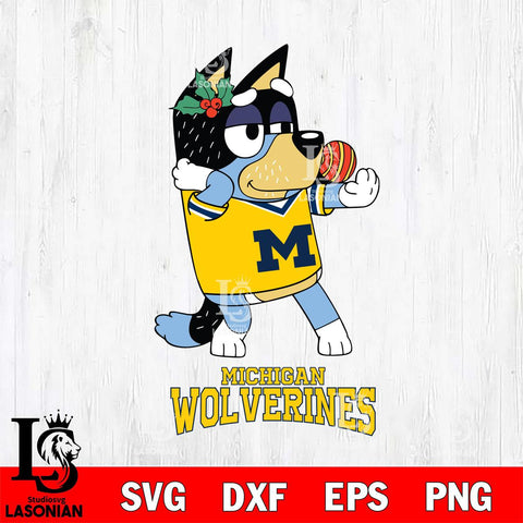 Michigan Wolverines Christmas Bluey Bandit Heeler Cut Files,Bluey Cricut,Christmas Svg , Bluey svg , Digital Download, dxf eps png pdf file