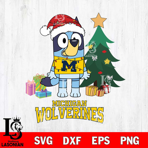 Michigan Wolverines Christmas Bluey Tree Sport Cut Files,Bluey Cricut,Christmas Svg , Bluey svg , Digital Download, dxf eps png pdf file