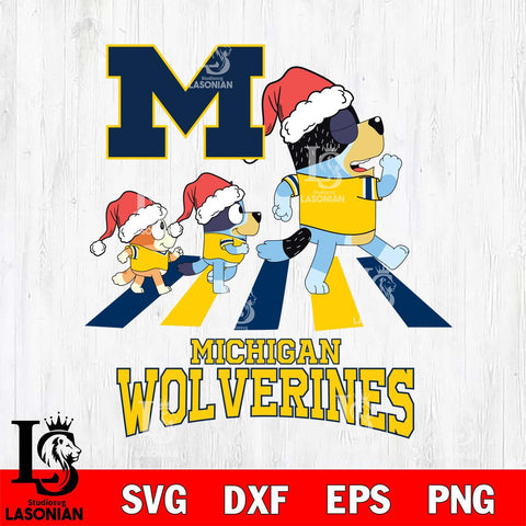 Michigan Wolverines Christmas Family Bluey Walking Cut Files,Bluey Cricut,Christmas Svg , Bluey svg , Digital Download, dxf eps png pdf file