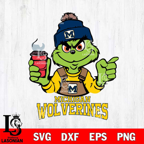 Michigan Wolverines Grinch with coffee Svg Eps Dxf Png File, Digital Download, Instant Download