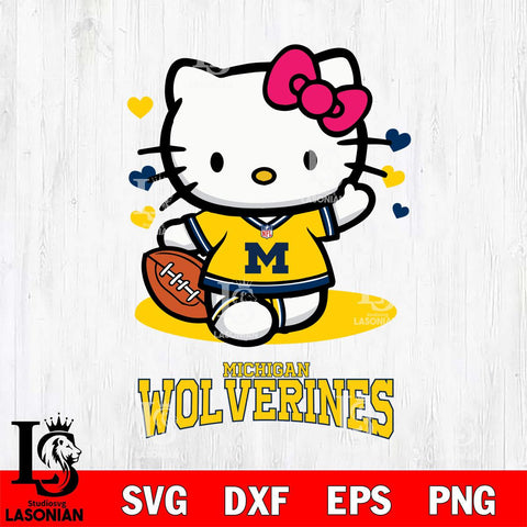 Michigan Wolverines Hello Kitty NCAA 3 Svg Eps Dxf Png File, Digital Download, Instant Download