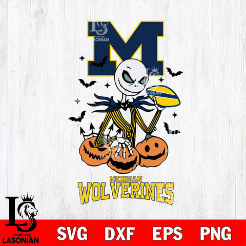 Michigan Wolverines Jack Skellington 2 halloween Svg Eps Dxf Png File, NCAA svg, Digital Download, Instant Download