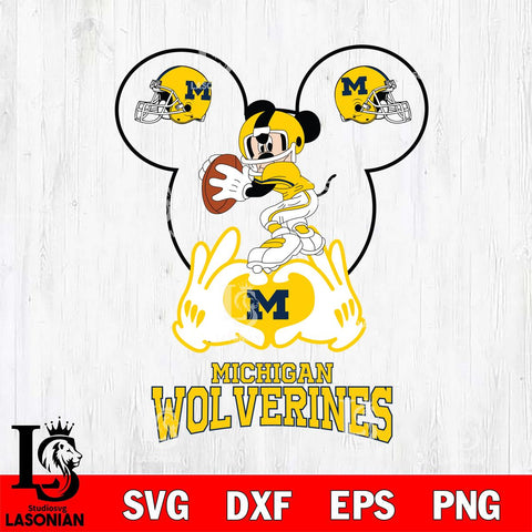 Michigan Wolverines Mickey Heart Rugby Svg Eps Dxf Png File, Digital Download ,Instant Download, Cricut File