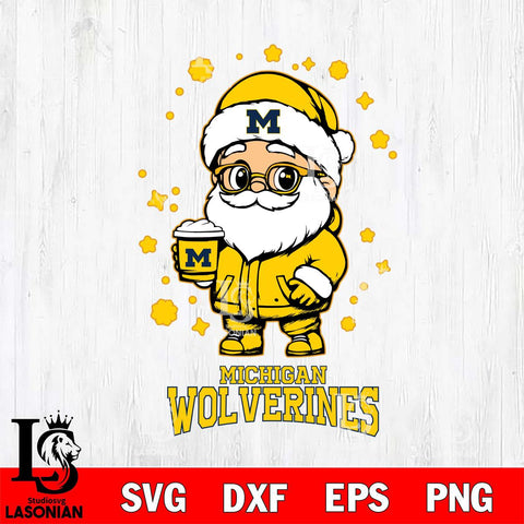 Michigan Wolverines Santa Claus Coffe Svg dxf eps png pdf file,NCAA svg,Digital Download,Cricut file