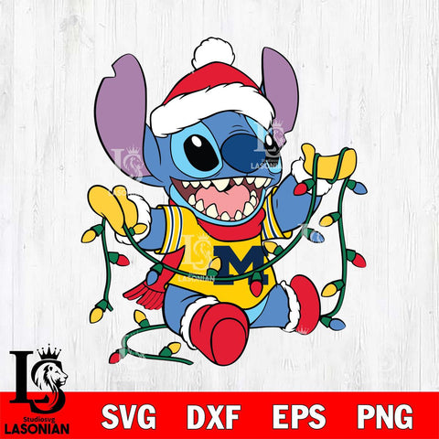 Michigan Wolverines Stitch Christmas Lights Svg Eps Dxf Png File, Digital Download, Instant Download