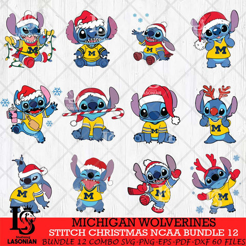 Michigan Wolverines Stitch Christmas NCAA Bundle 12 Svg Eps Dxf Png File, Digital Download, Instant Download