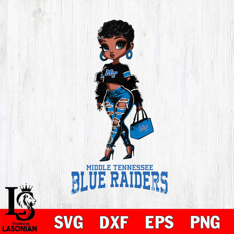 Middle Tennessee Blue Raiders Beautiful Black Fan Girl, Svg Eps Dxf Png File, Digital Download