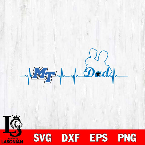 Middle Tennessee Blue Raiders Father Heart Beat Svg Eps Dxf Png File, Digital Download, Instant Download