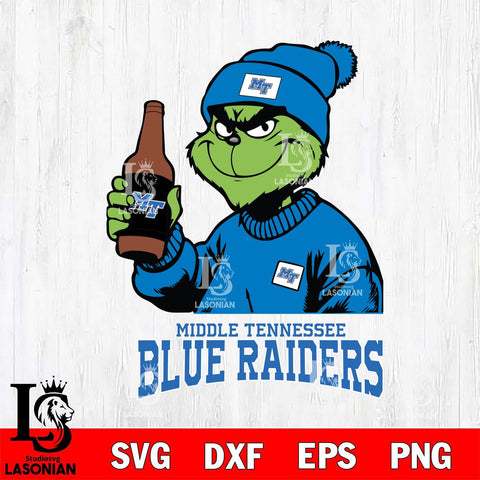 Middle Tennessee Blue Raiders Grinch Drinking Beer Christmas Cut Files Cricut, Svg Dxf Eps Png file, Digital download , Silhouette